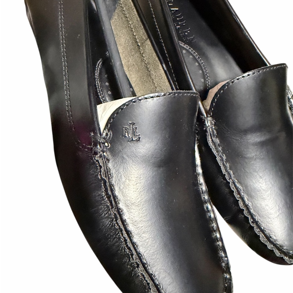 Ralph Lauren Black Leather Women's Slip-On Loafers - Picture 5 of 6